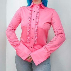 Vintage 1970s Pink Ruffled Tuxedo Blouse
